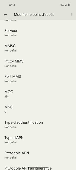 Faites défiler vers le bas et saisissez les informations Internet