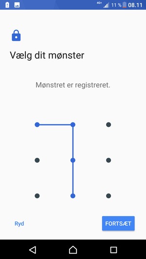 Tegn et oplåsningsmønster og vælg FORTSÆT