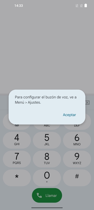 Si el correo de voz no está configurado, seleccione Aceptar