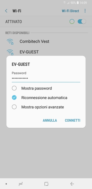 Inserisci la password del Wi-Fi e seleziona CONNETTI
