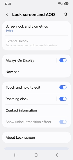 Select Screen lock and biometrics
