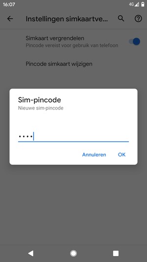 Voer uw Nieuwe sim-pincode in en selecteer OK