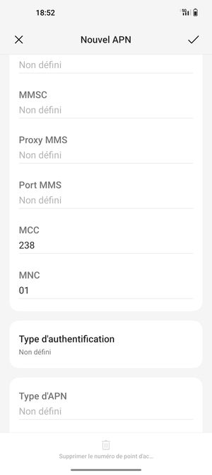 Faites défiler vers le bas et saisissez les informations Internet