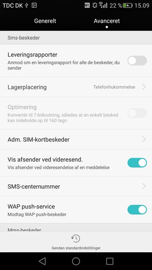 Scroll til og vælg SMS-centernummer