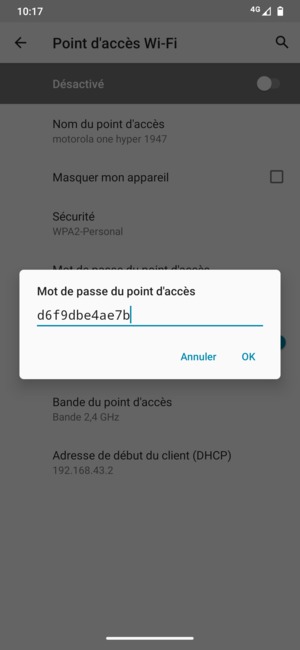 Saisissez un mot de passe de hotspot Wi-Fi d'au moins 8 caractères et sélectionnez OK