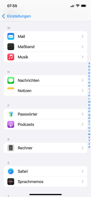 Scrollen Sie und wählen Sie Mail