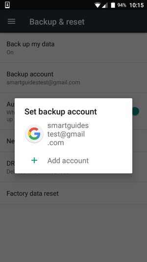 Select your backup account