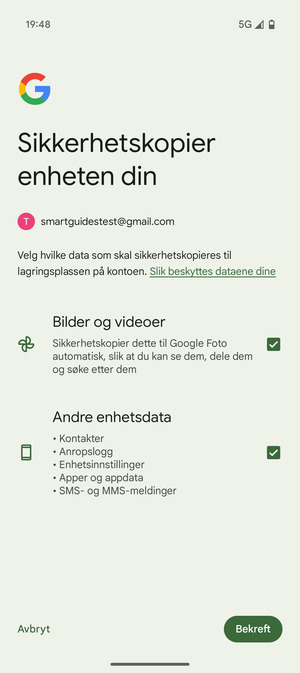Velg ønsket alternativ og velg Bekreft