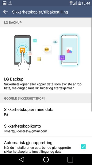 Velg Sikkerhetskopikonto