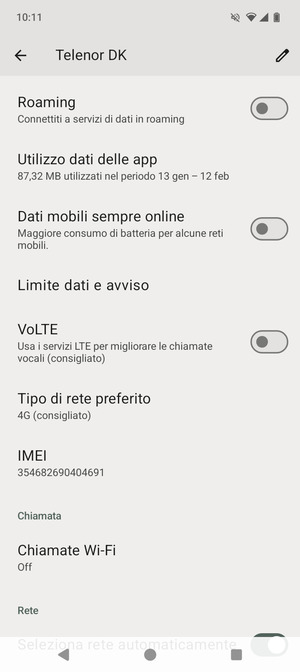 Scorri e seleziona Tipo di rete preferito