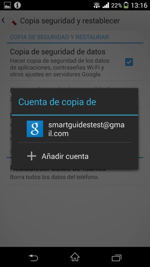 Seleccione su cuenta de copia de seguridad