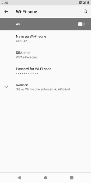Velg Passord for Wi-Fi-sone