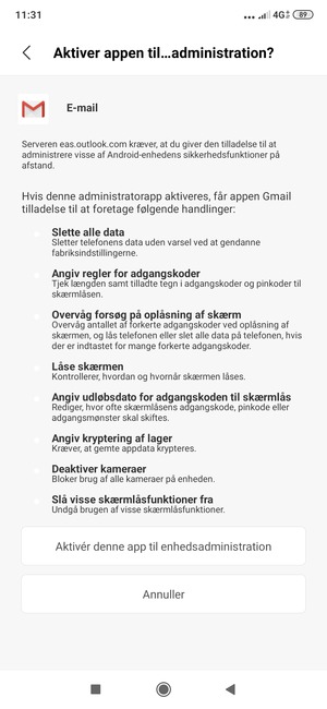 Vælg Aktivér denne app til enhedsadministration