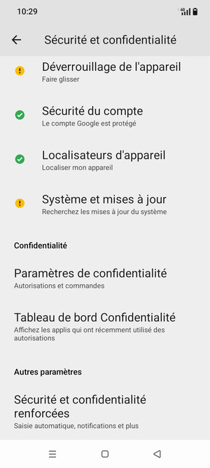 Faites défiler et sélectionnez Sécurité et confidentialité renforcées